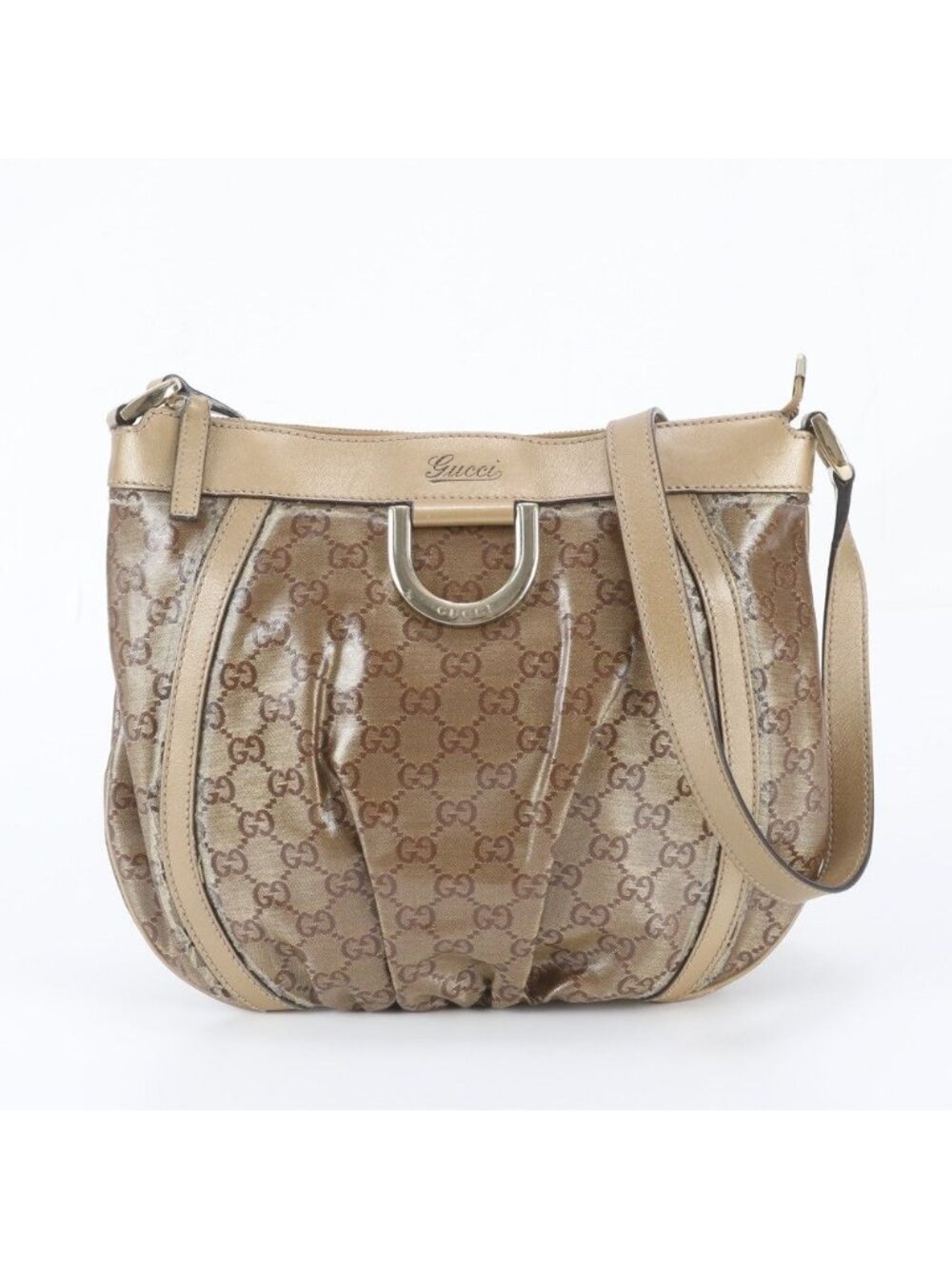 Gucci GG Crystal Abbey Leather Shoulder Bag Crossbody Brown